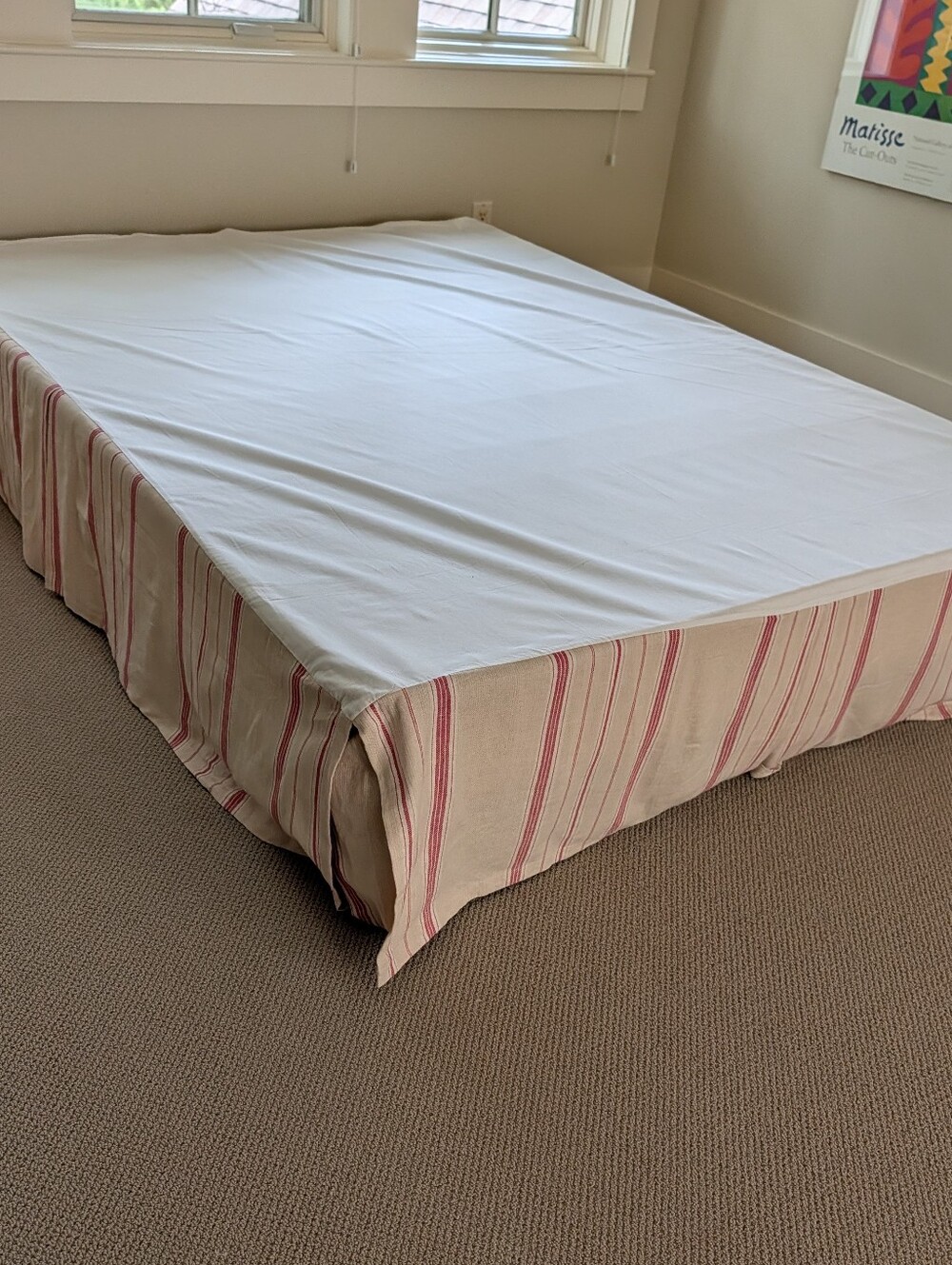 POTTERY BARN queen linen cotton stripe tailored bed skirt